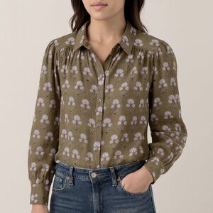Wrap London Green Purple Floral Blouse Women’s 14 US / 18 UK Cotton Top Boho